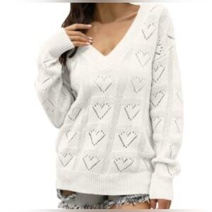 White heart slipover v neck sweater size M